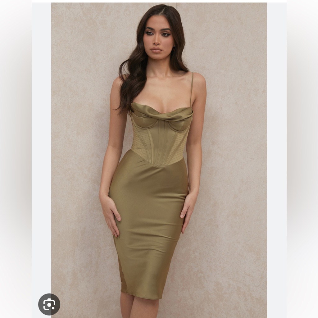 House Of Cb Myrna Olive Slip Dress